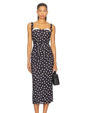 LPA Carla Midi Dress in Black And Cream Dot NWT